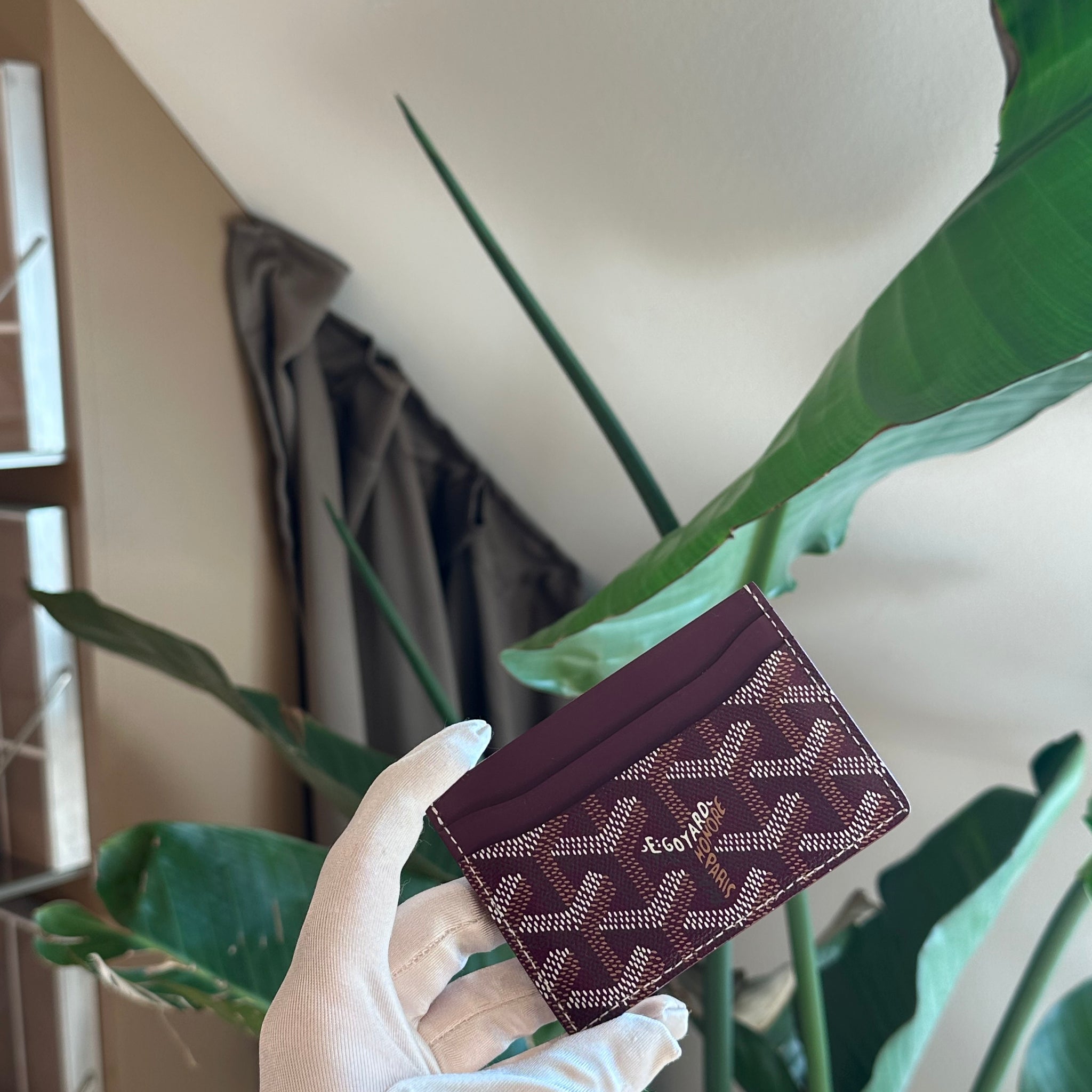 Goyard Burgundy Chevron Print Coated Canvas Card Holder