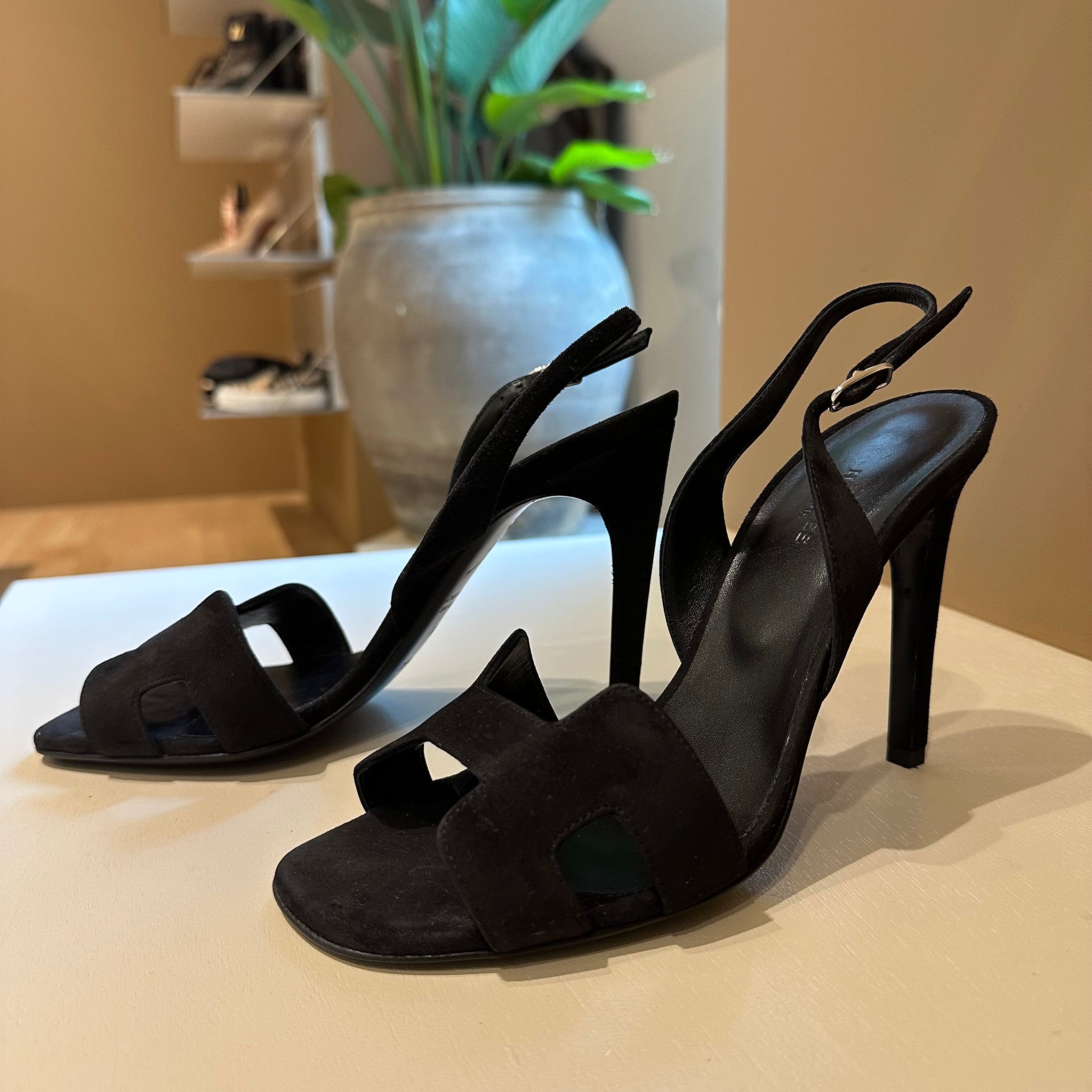 Hermes Holy 105 Sandal Black Velour 39