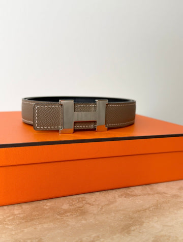 Hermés Mini H 24 mm Reversible Belt Etoupe/black PHW 70