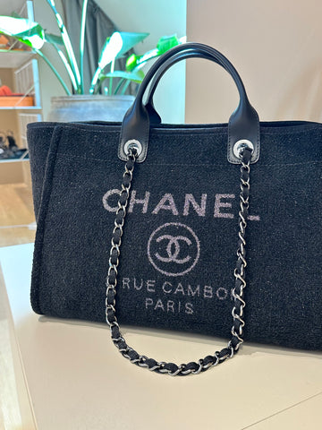 Chanel Deauville Large Black Boucle Tweed SHW