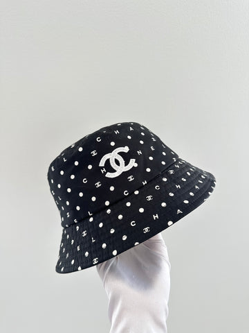 Chanel CC Polka Dot Bucket Hat Black/White
