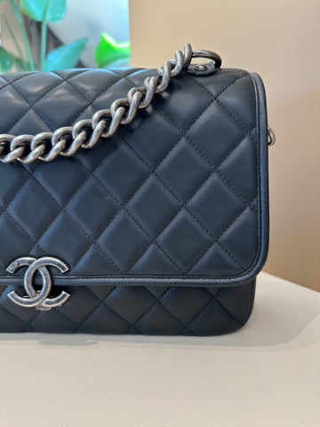 Chanel Carry All Messenger Bag Black Aged SHW