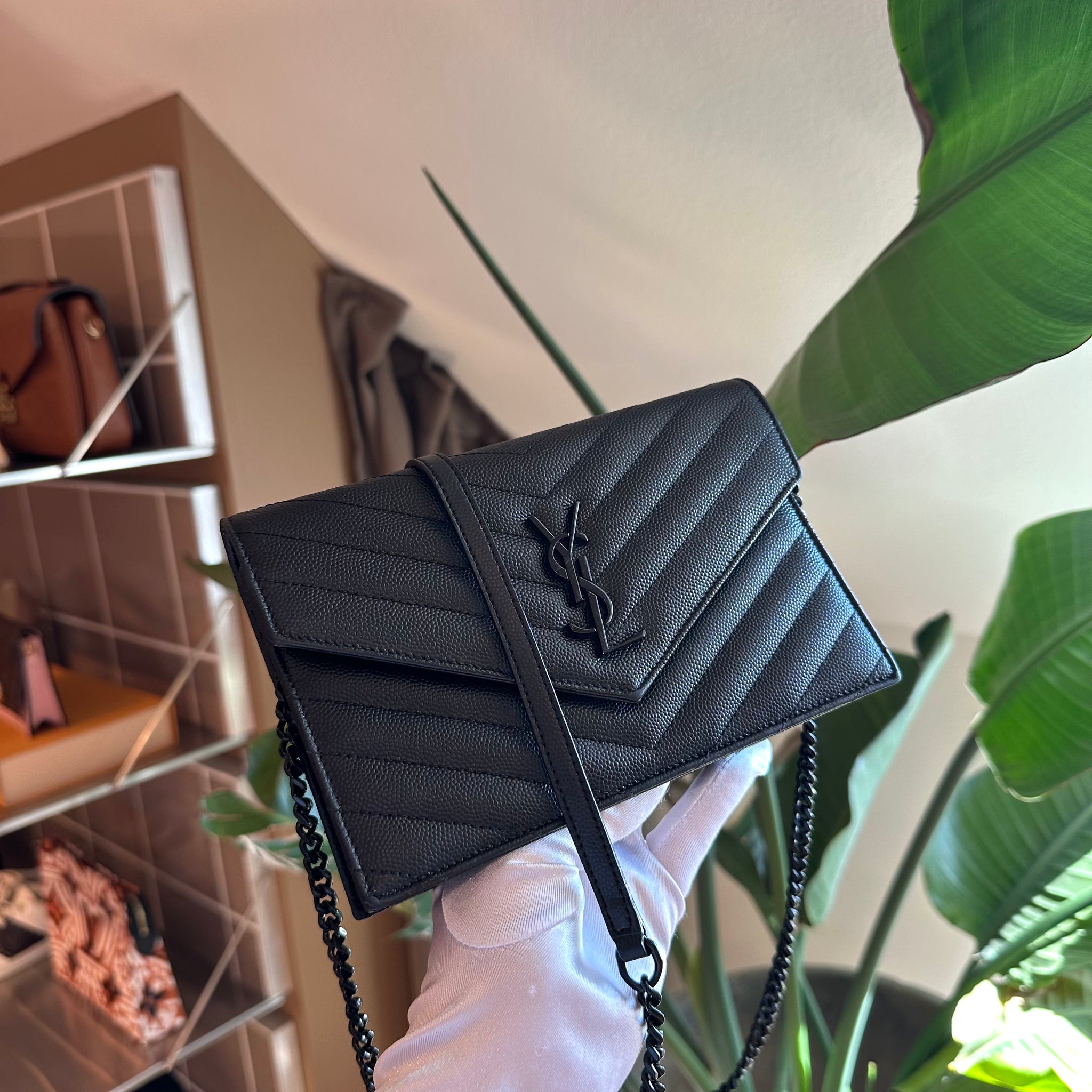 YSL Cassandre Envelope Wallet On Chain Black BHW
