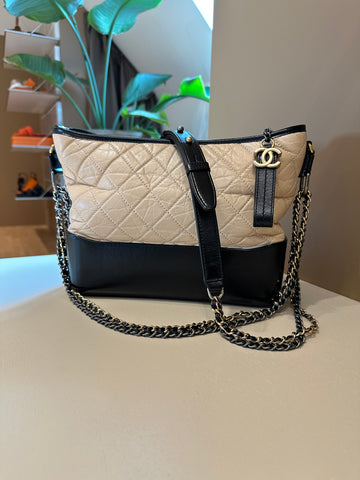 Chanel Gabrielle Medium Hobo Bag Beige/Black With Gold & Silver Hardware
