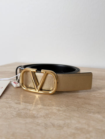 Valentino Garavani Vlogo Reversible Belt Gold/Black 95 cm