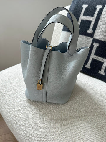 Hermés Picotin 22 Clemence Bleu Pale GHW