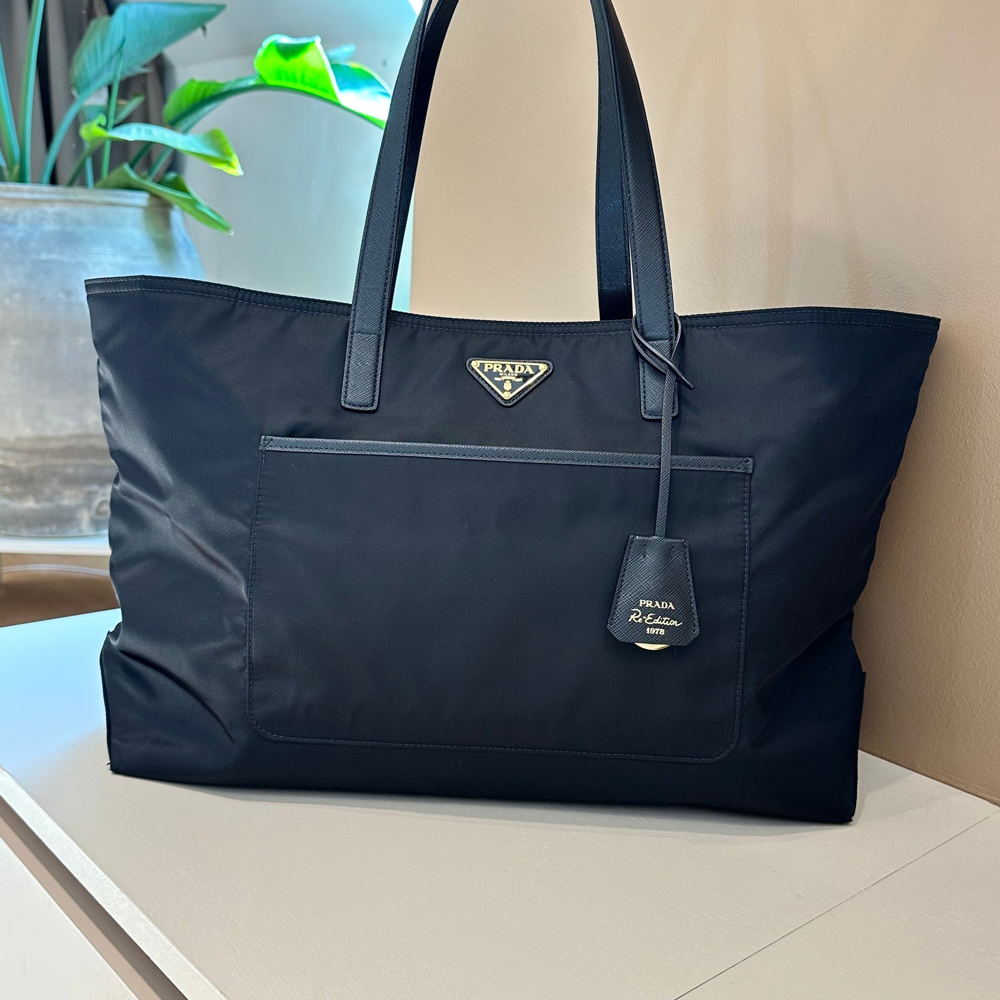 Prada Re-Edition 1978 large Re-Nylon and Saffiano Leather Tote Bag Black