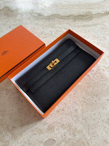 Hermés Kelly Classic Long Wallet Black Epsom GHW