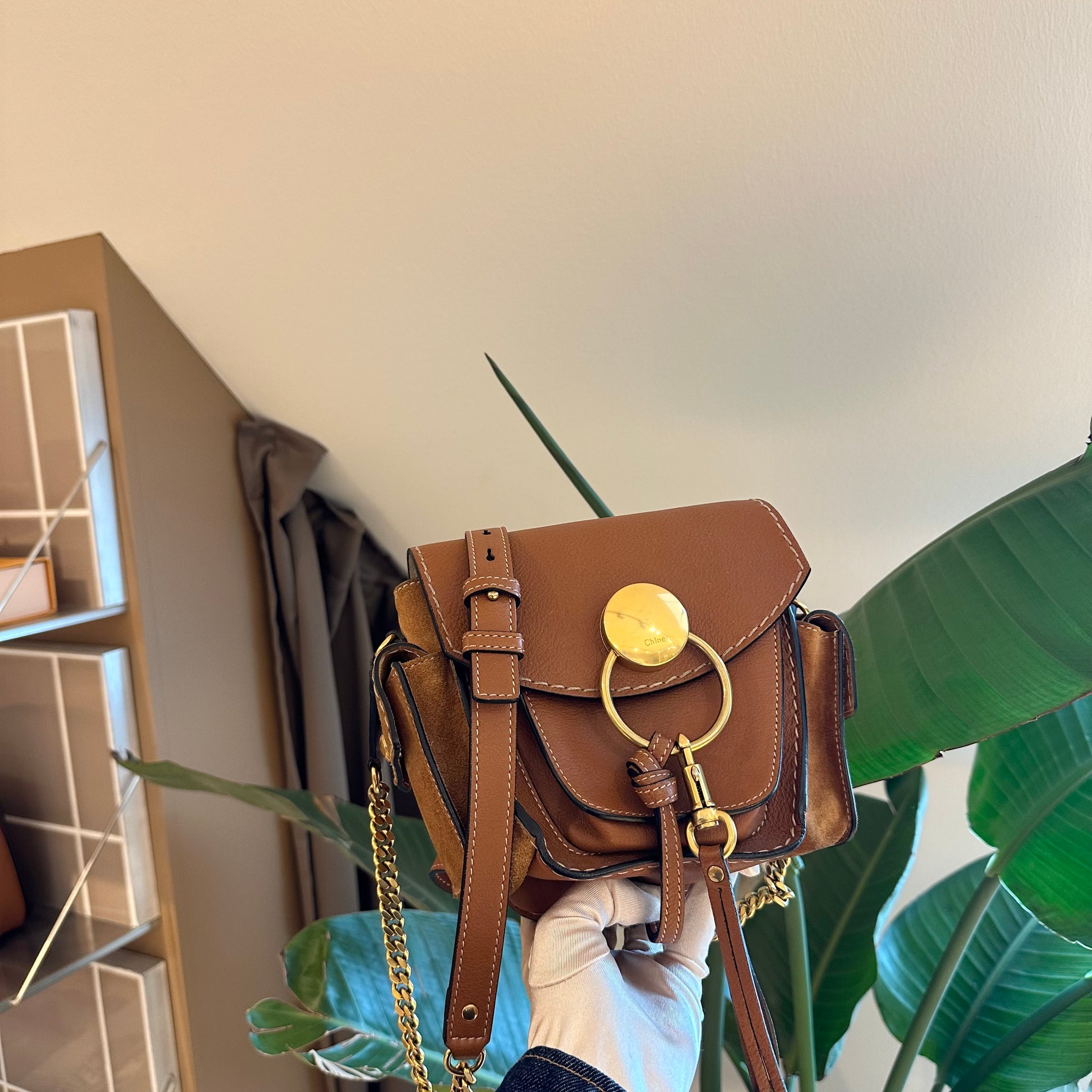 Chloé Calfskin Suede Small Jodie Camera Bag Caramel