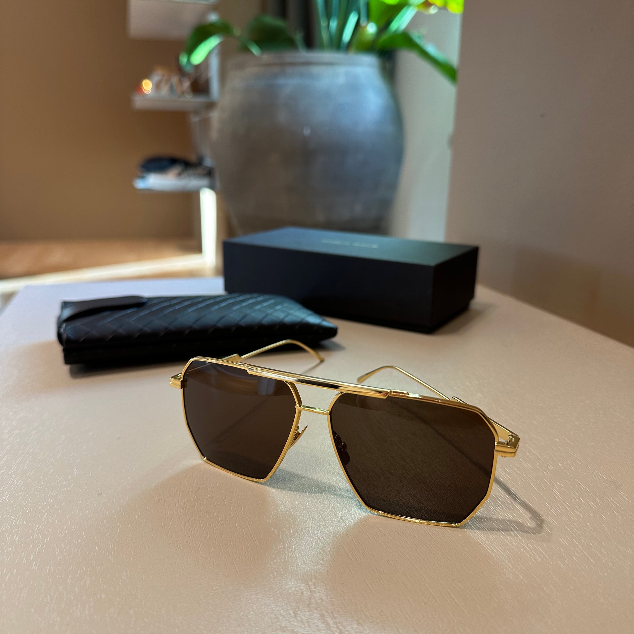 Bottega Veneta Aviator Sunglasses Gold