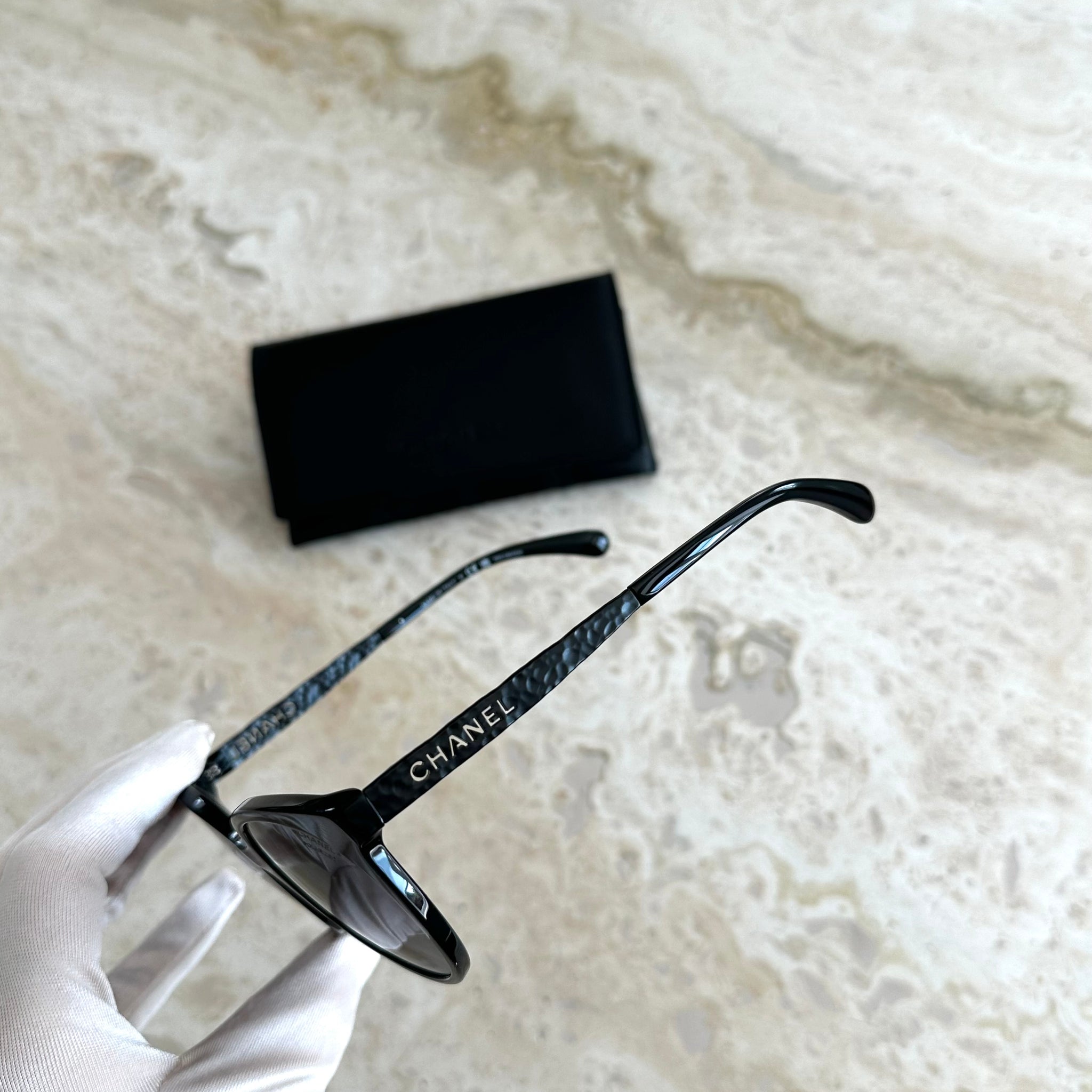 Chanel Acetate Metal Polarized Pantos Sunglasses Black