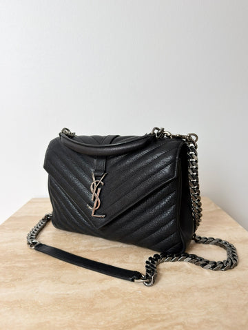 YSL College Medium Shoulder Bag Black Antique SHW
