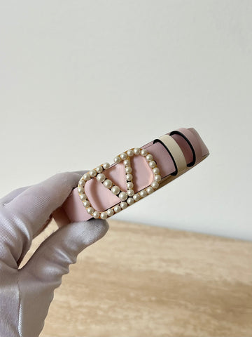 Valentino Garavani Pearly Vlogo Reversible Belt Rose Quartz/ Light Ivory 95 cm