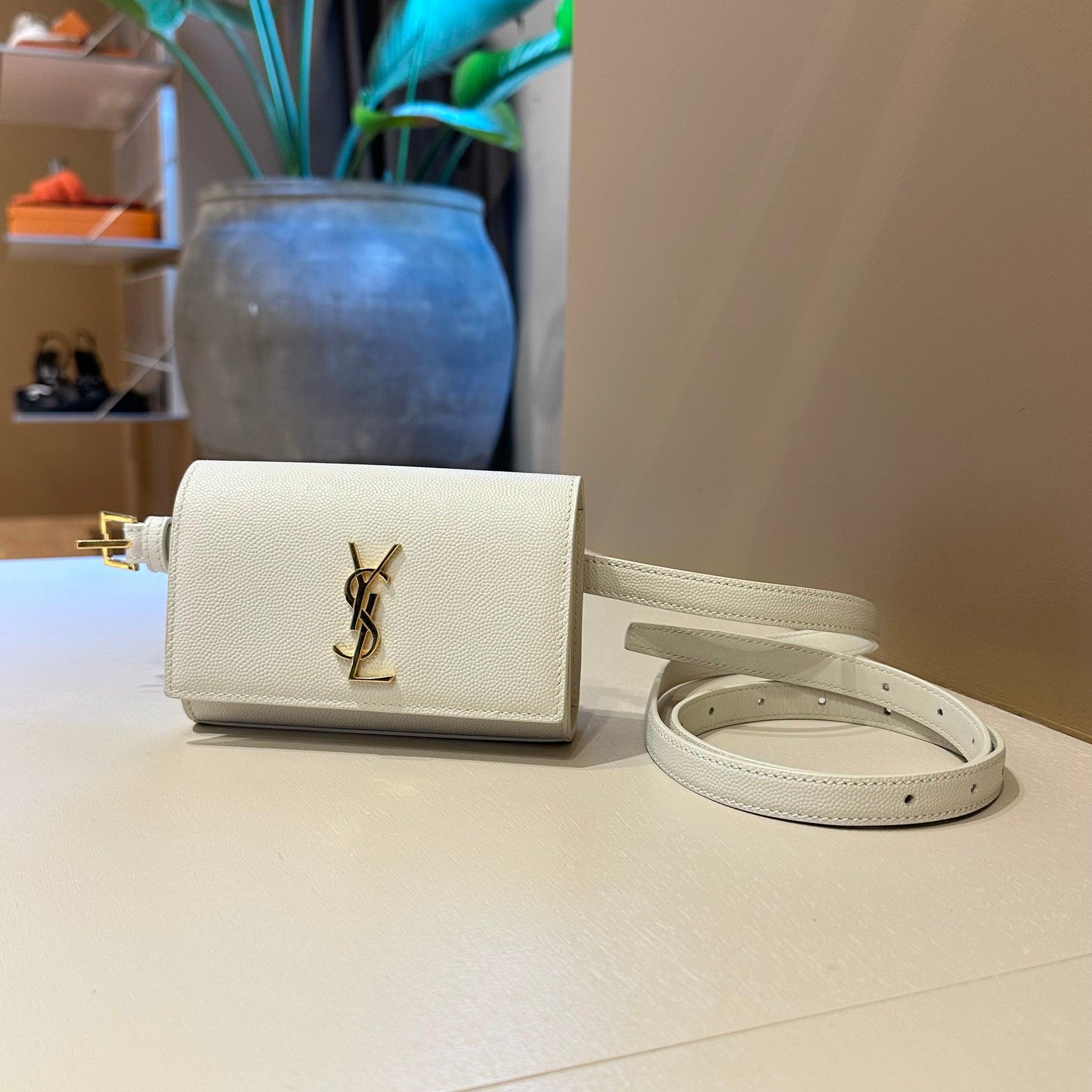 YSL Kate Belt Bag Crema Soft GHW 65-110 cm