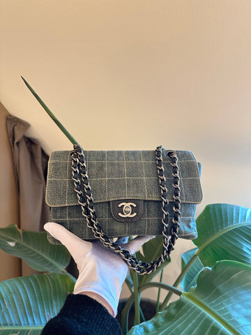 Chanel Vintage Denim Chocolate Bar Medium Classic Flap Bag SHW