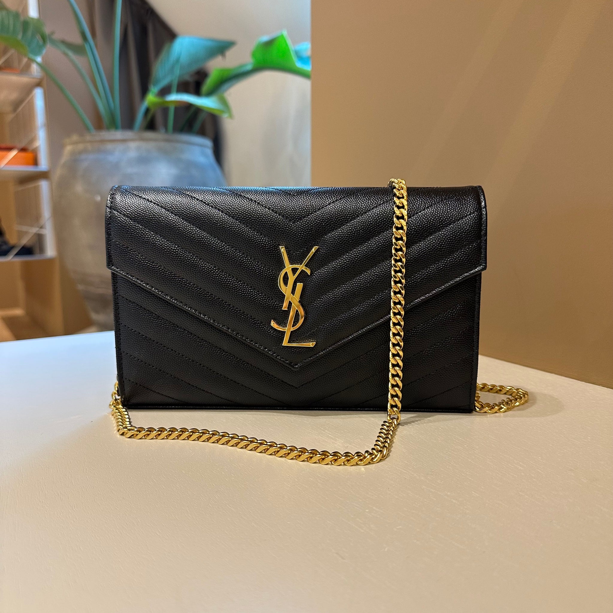 YSL Classic Cassandre Chain Wallet Black GHW