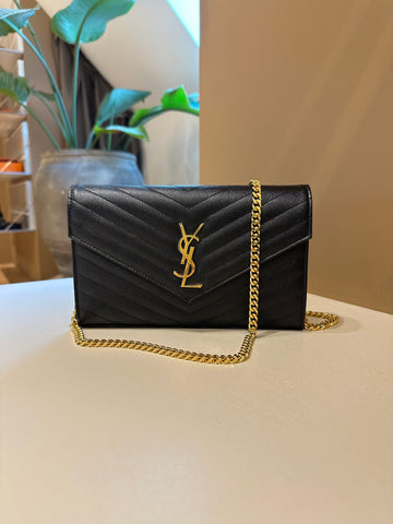 YSL Classic Cassandre Chain Wallet Black GHW