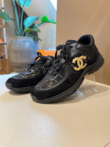 Chanel CC Suede Tweed Trainers Black 40