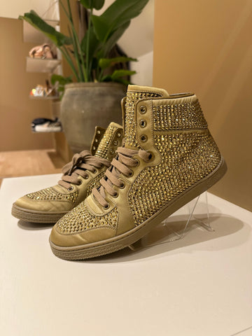 Gucci Brown Satin Crystal Embellished Coda High Top Sneakers 38,5