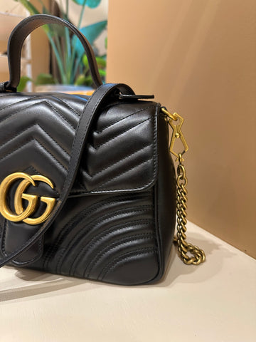 Gucci GG Marmont Small Top Handle Bag Black Aged GHW