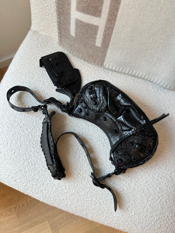 Balenciaga Le Cagole XS Crocodile Embossed Bag Black