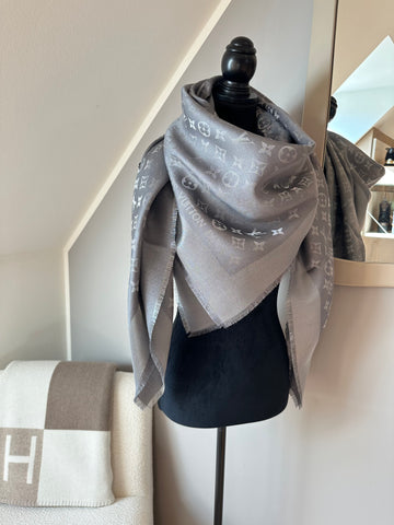 Louis Vuitton Shine Monogram Classic Scarf Grey Charcoal