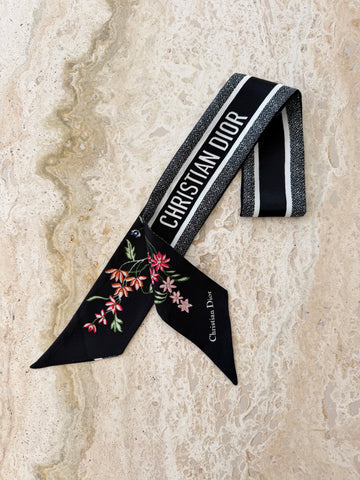 Dior Oblique Mitzah Scarf Black Floral Printed Silk Twill