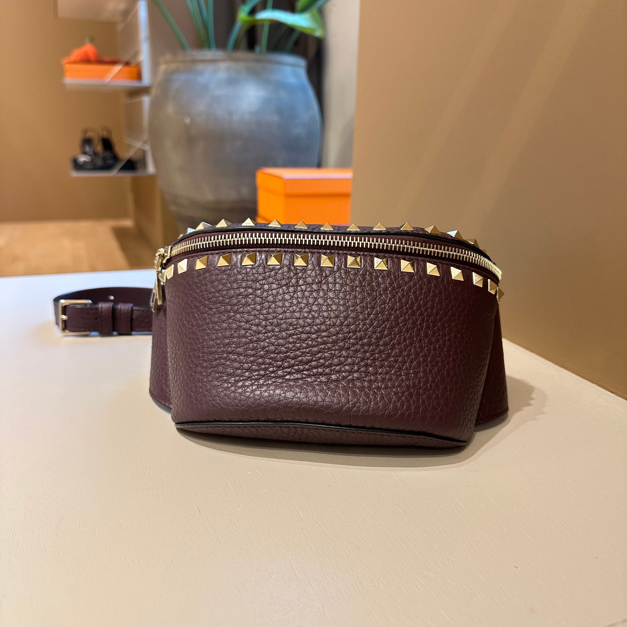 Valentino Garavani Burgundy Rockstud Belt Bag