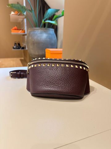 Valentino Garavani Burgundy Rockstud Belt Bag