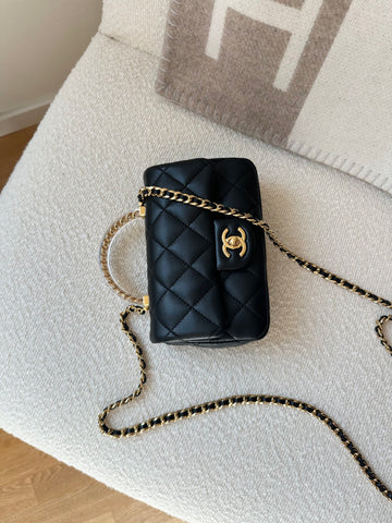Chanel Mini Flap Bag With Top Handle Black Lambskin GHW