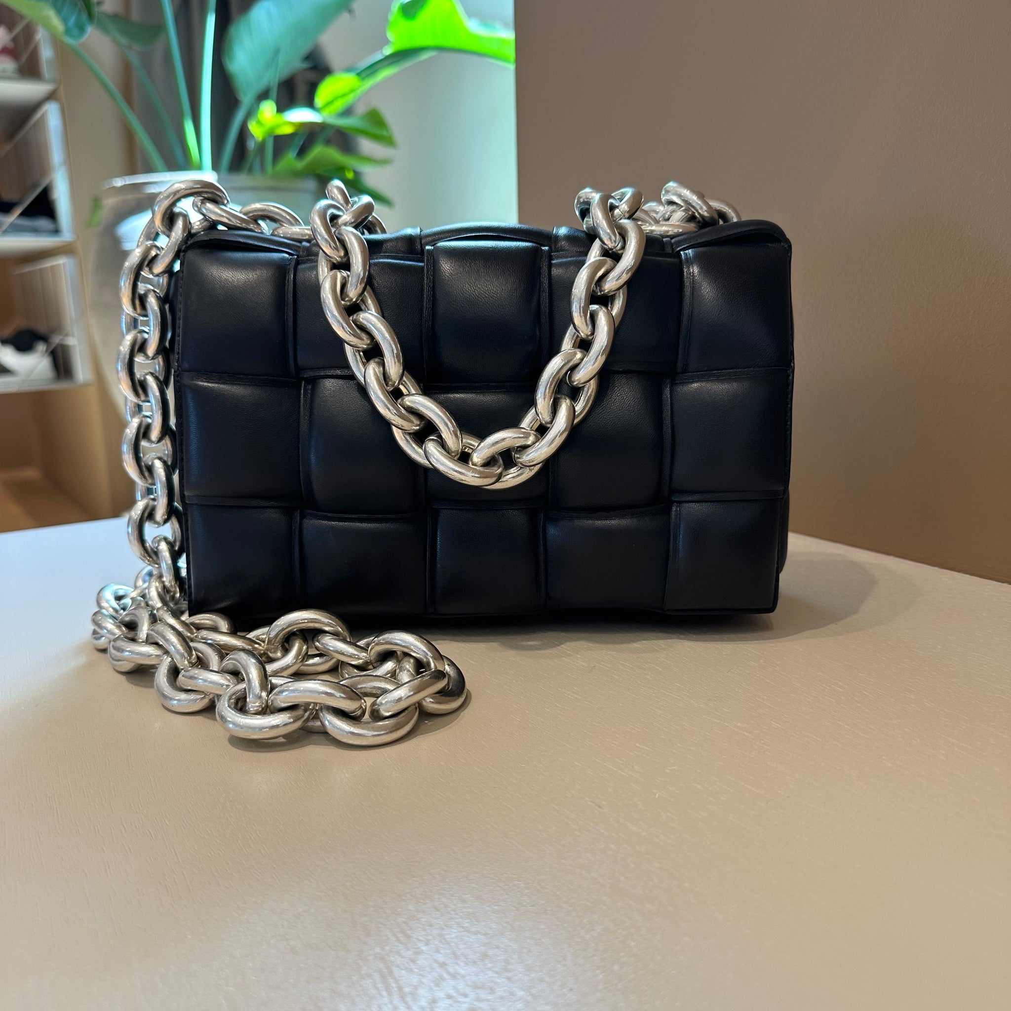 Bottega Veneta Padded Chain Cassette Bag Black SHW