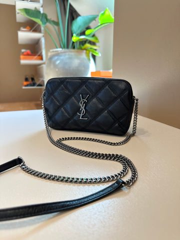 YSL Becky Double Zip Bag Black Aged SHW