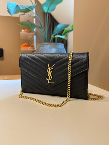 YSL Classic Cassandre Chain Wallet Black GHW