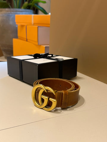 Gucci GG Marmont Wide Brown Faded Leather Belt 85