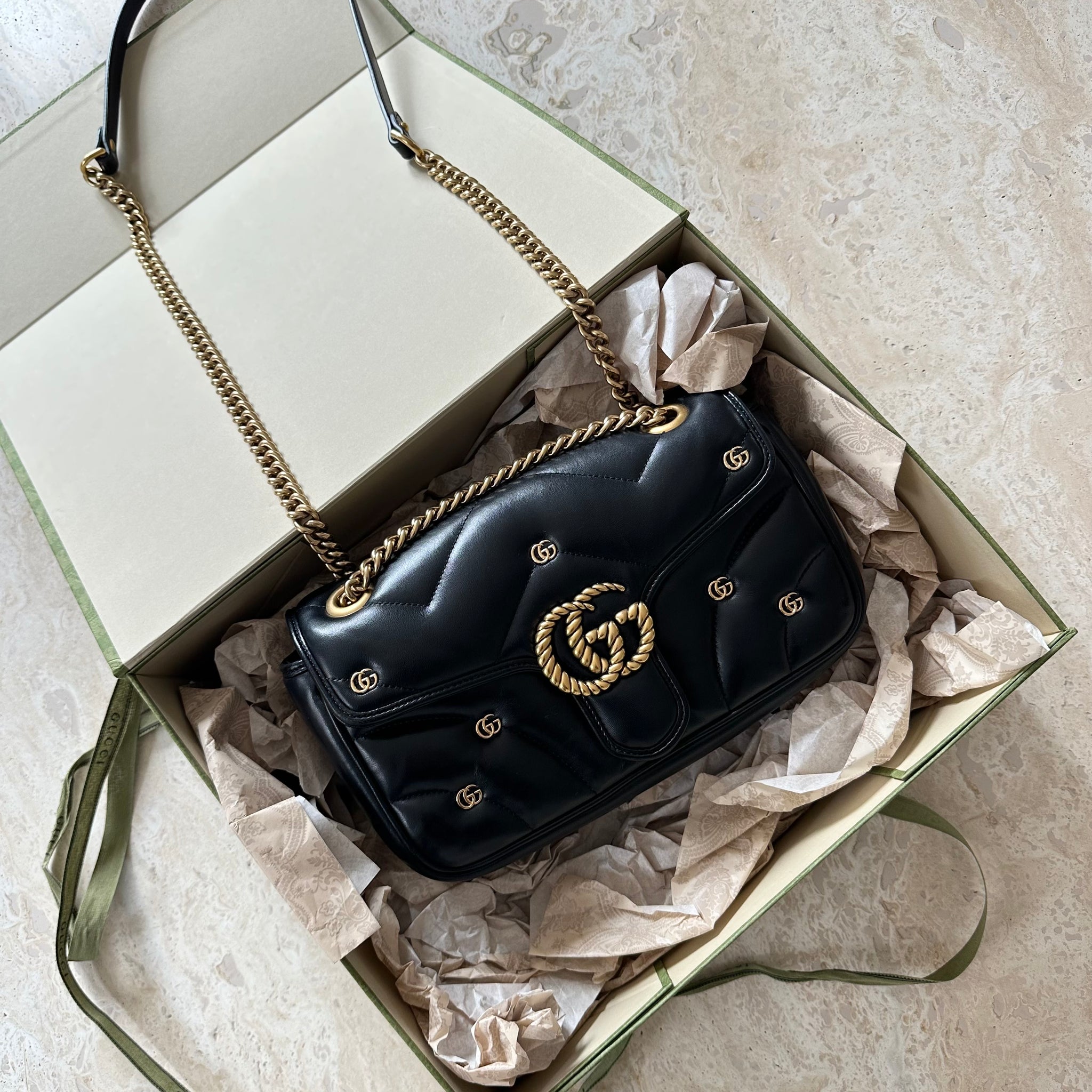 Gucci GG Marmont Logo Plaque Small Bag Black