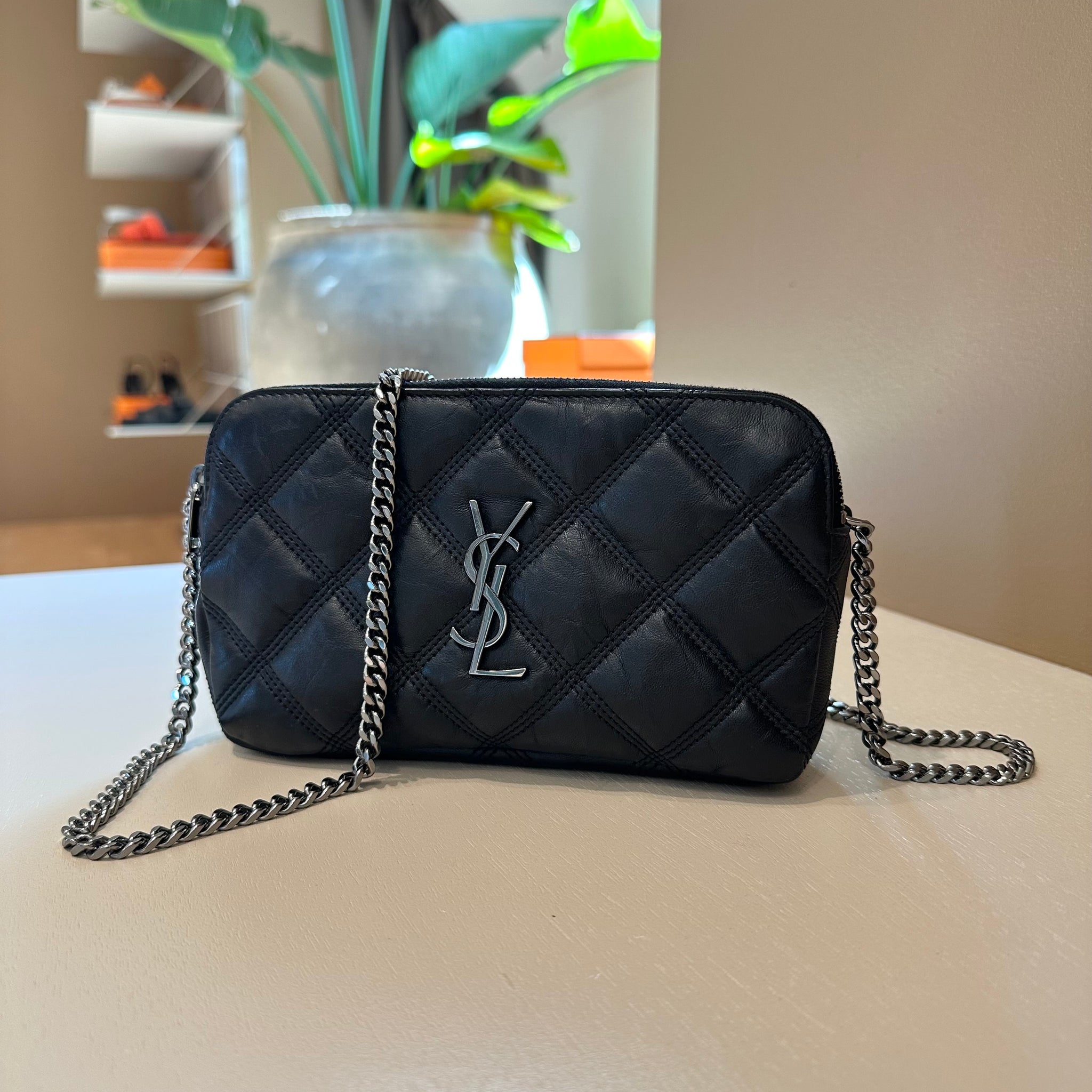 YSL Becky Double Zip Bag Black Aged SHW