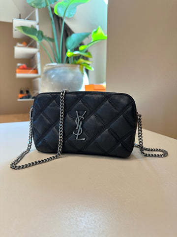 YSL Becky Double Zip Bag Black Aged SHW