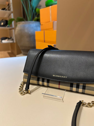 Burberry Horseferry Check and Leather Wallet With Chain Black GHW