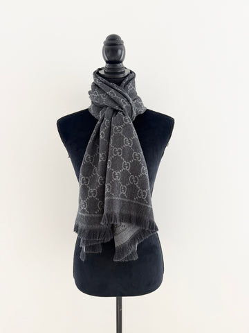 Gucci GG Jacquard Knitted Scarf Grey
