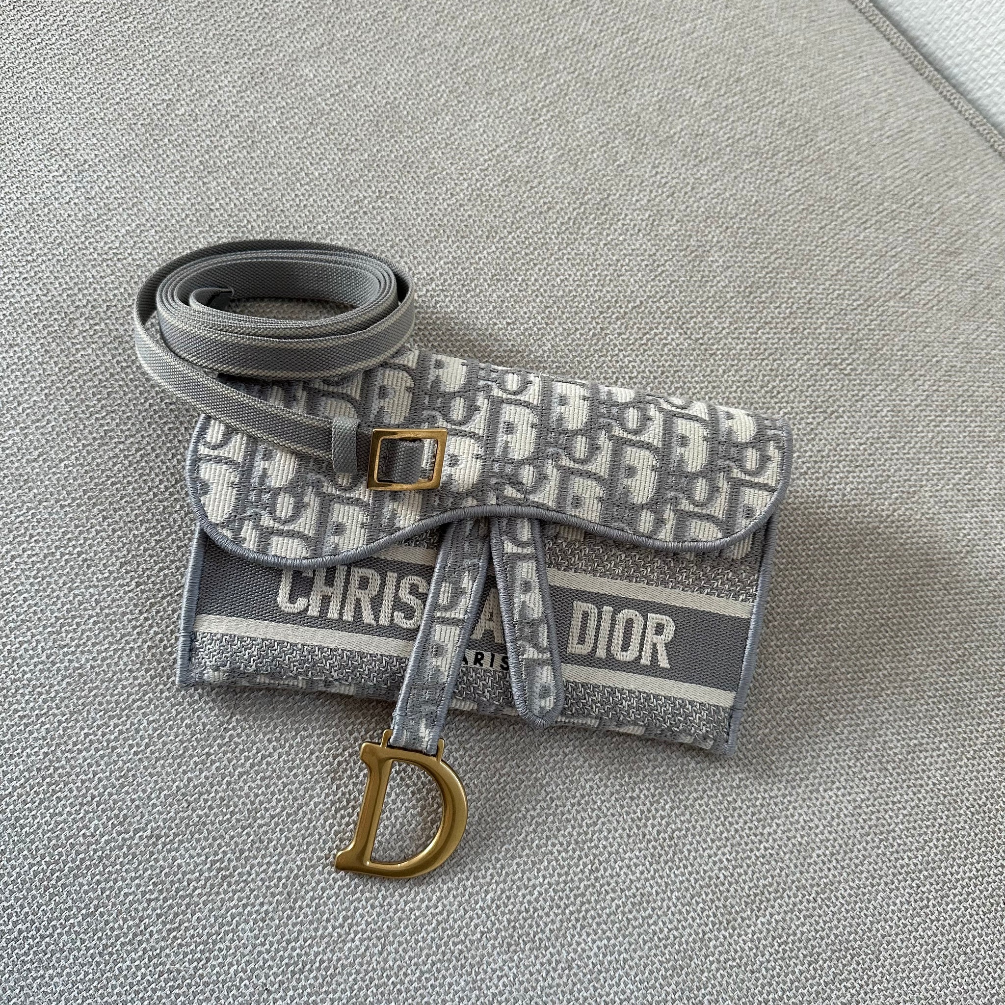 Dior Slim Saddle Pouch Belt Bag Grey Oblique