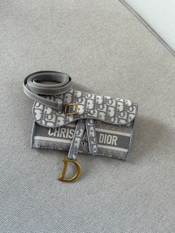 Dior Slim Saddle Pouch Belt Bag Grey Oblique