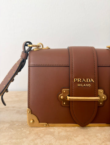 Prada Cahier Leather Bag Cognac aged GHW