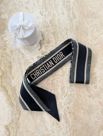 Dior Oblique Mitzah Scarf Navy Blue Silk Twill