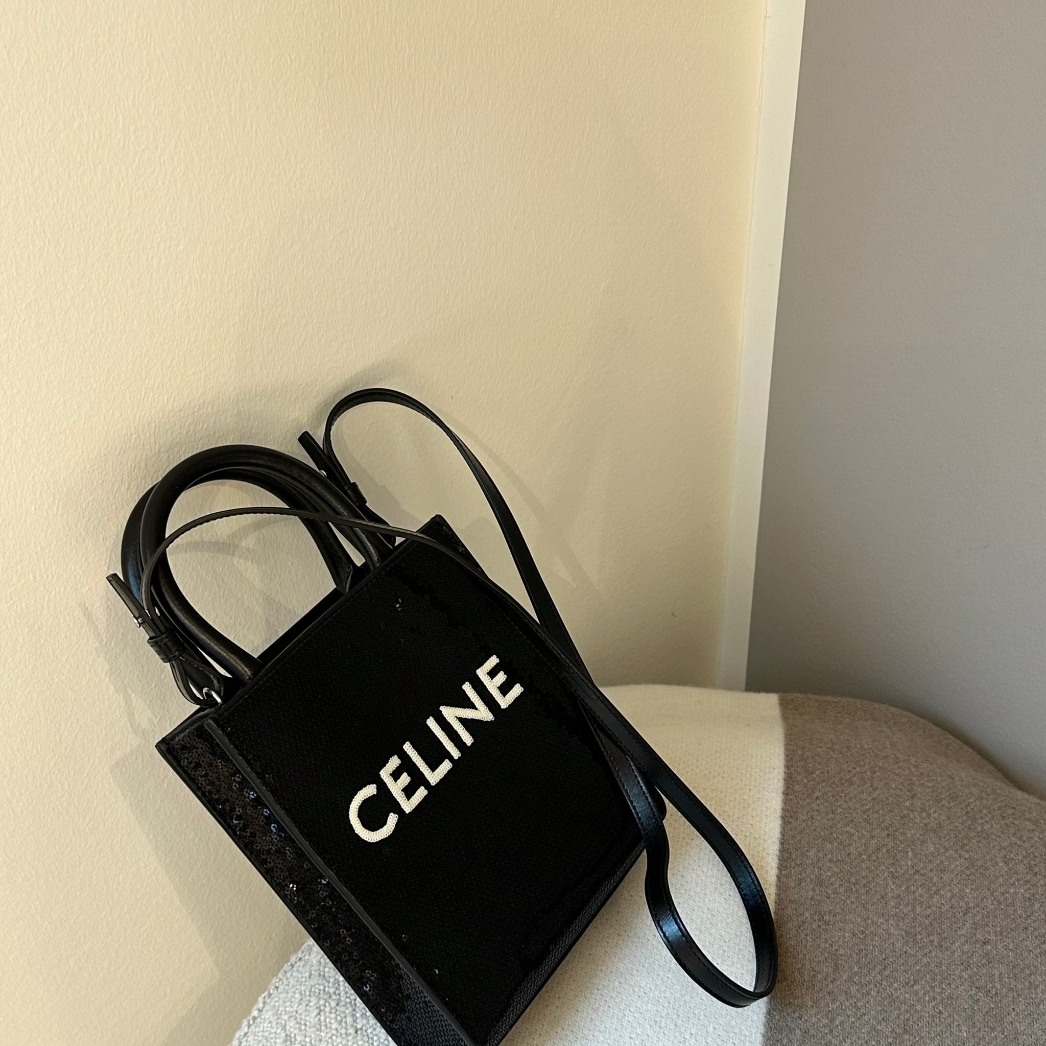 Celine Mini Vertical Cabas Black Sequins Bag