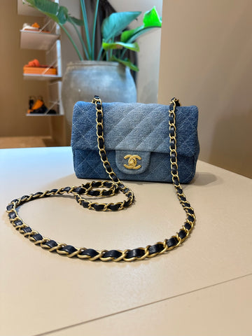 Chanel Mini Rectangular Flap Washed Denim Blue GHW