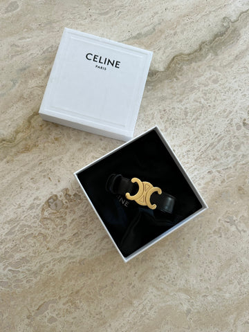 Celine Medium Triomphe Belt Black Taurillon Leather GHW