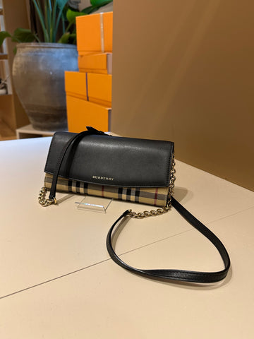 Burberry Horseferry Check and Leather Wallet With Chain Black GHW