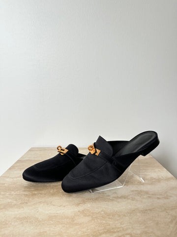 Hermés Oz Mules Satin Noir RGHW 37
