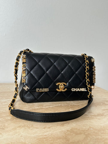 Chanel 23C Monaco Mini Flap Bag Black Lambskin Aged GHW