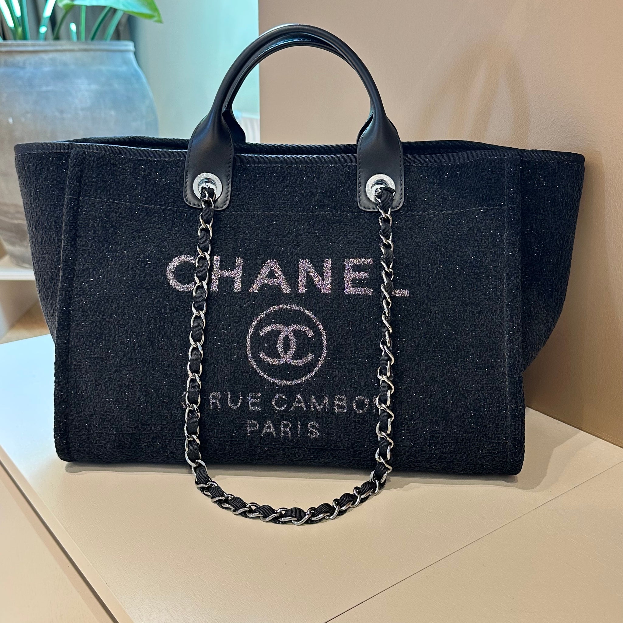 Chanel Deauville Large Black Boucle Tweed SHW
